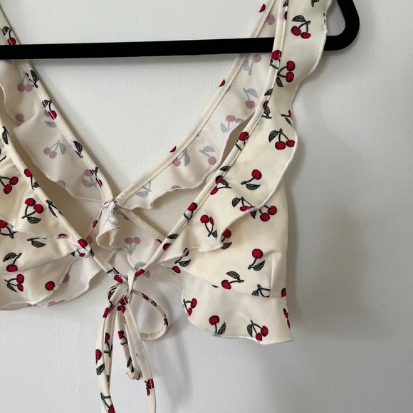 Mon Cheri Ruffle Bikini Top in Ivory Cherry - Size Small - Picture 3 of 6